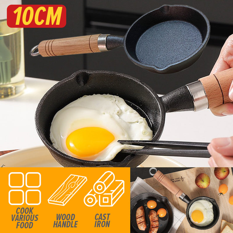 idrop [ 10CM ] Cast Iron Pan With Wooden Handle / Periuk Masak Besi 10CM / 10CM泼油小锅(木柄铸铁锅)