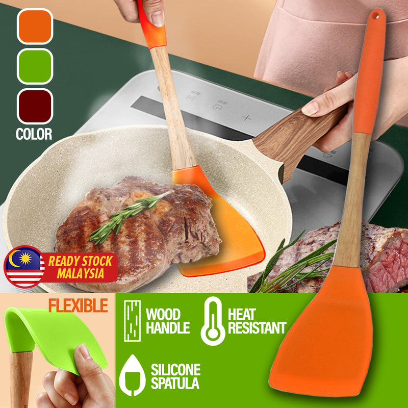 idrop Kitchen Silicone Cooking Spatula with Wooden Handle