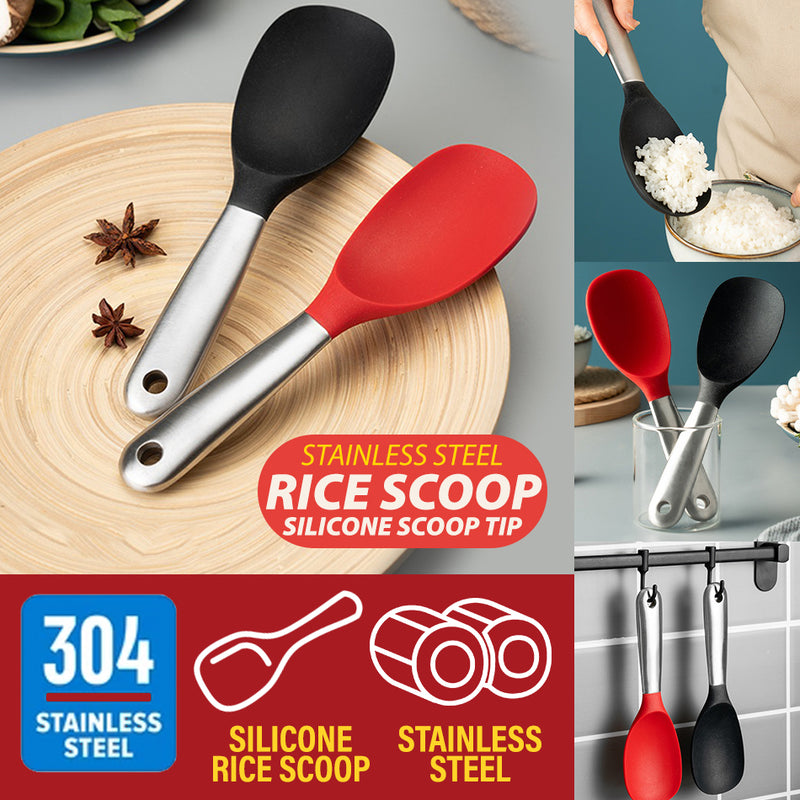 idrop Stainless Steel Handle Silicone Rice Scoop Spoon / Senduk Nasi Silikon Pemegang Keluli / 304不锈钢柄硅胶饭勺