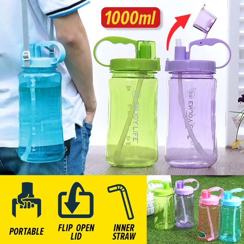 idrop [ 1000ml ] Sports Drinking Water Bottle with Drink Straw / Botol Air Minuman / 塑料水壶