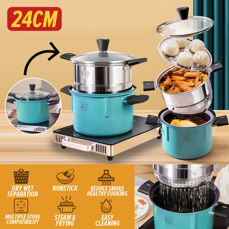 idrop [ 24CM ] 2 layer Deep Frying Steaming and Draining Cooking Pot SUS304 Stainless Steel / Periuk Masak & Stim Dua lapis / 24CM油炸沥水蒸煮锅(304)