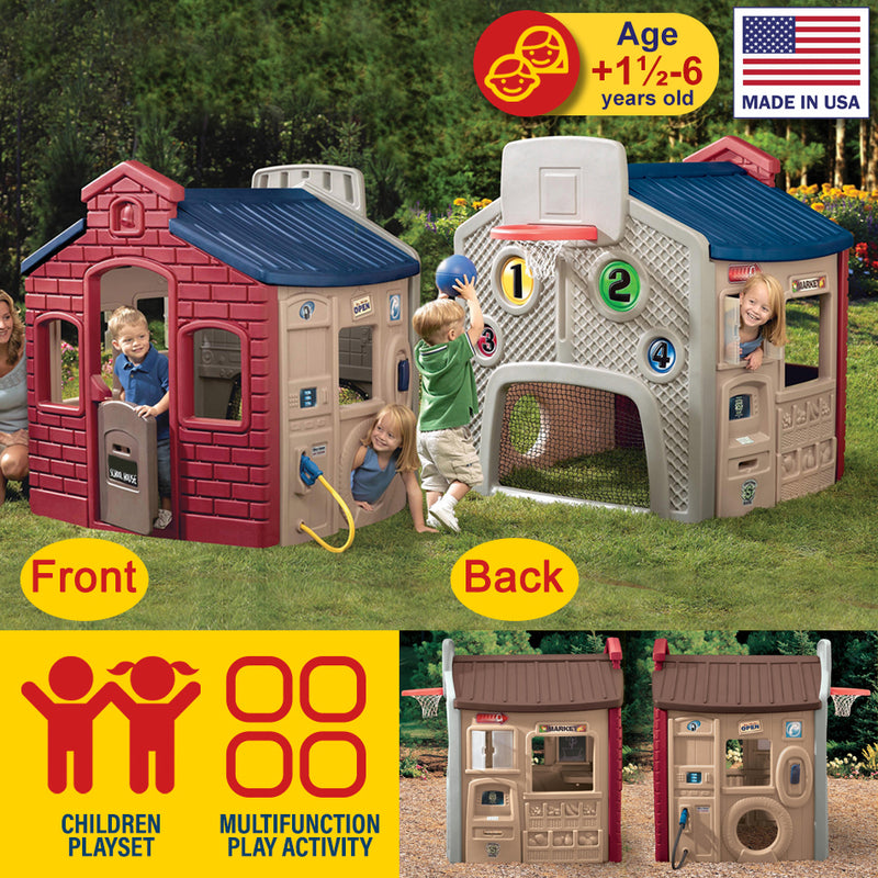 idrop Children's Outdoor Playhouse - School House / Gas Station / Market / Basketball Football Playset
