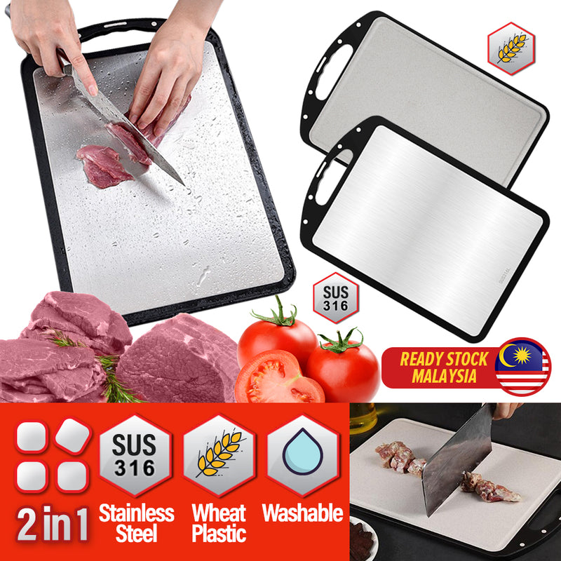 idrop 2 IN 1 Double Sided Multifunction SUS316 Stainless Steel & Wheat Plastic Kitchen Cutting Chopping Board