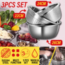 idrop [ 22 / 24 / 26CM ] 3PCS Multifunctional Stainless Steel SUS304 Stackable Washing Basin Bowl Set