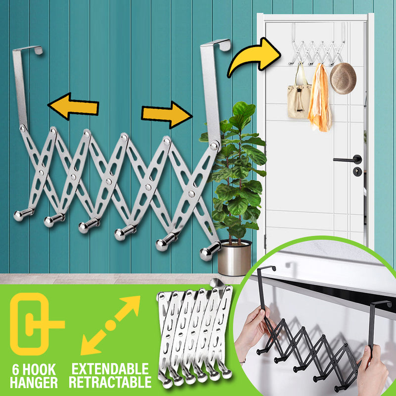idrop [ 6 Hook ] Stainless Steel Retractable Extendable Door Hanging Hanger Hook