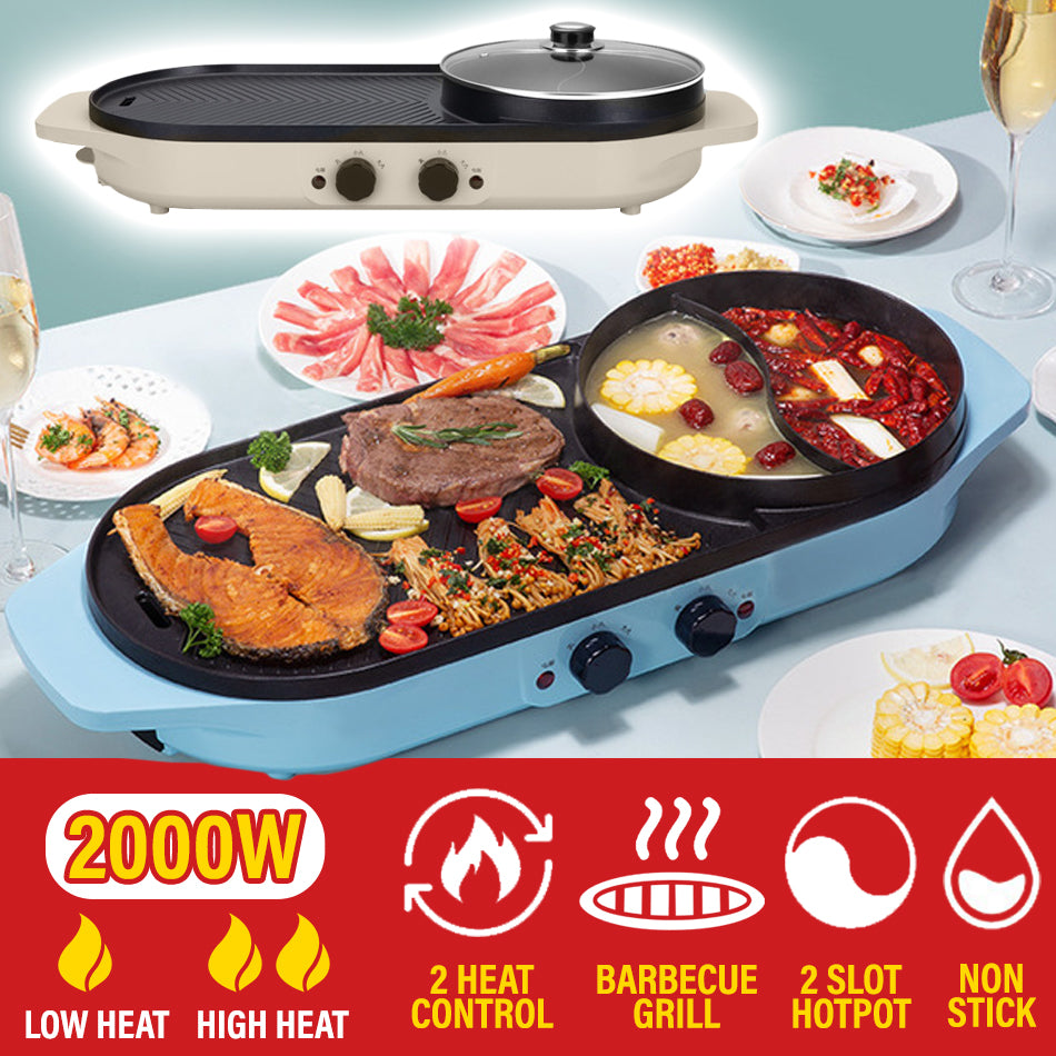 Hot Pot with Grill, 2000W 2 in 1 Electric Hot Pot Grill Cooker