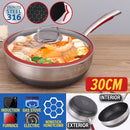 idrop [ 30CM ] SUS316 Stainless Steel Nonstick Honeycomb Cooking Wok with Glass Lid / Kuali Memasak Keluli Tahan Karat / 30CM不锈钢内外蜂窝雪平锅
