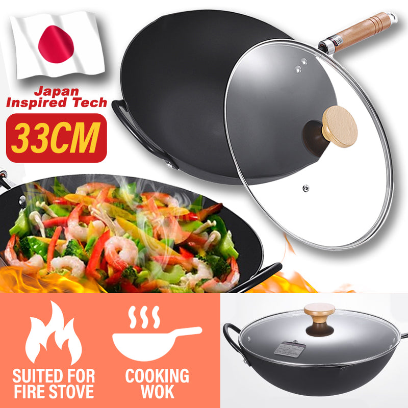 idrop 33CM Nonstick TAMASAKI Round Bottom Kitchen Cooking Wok
