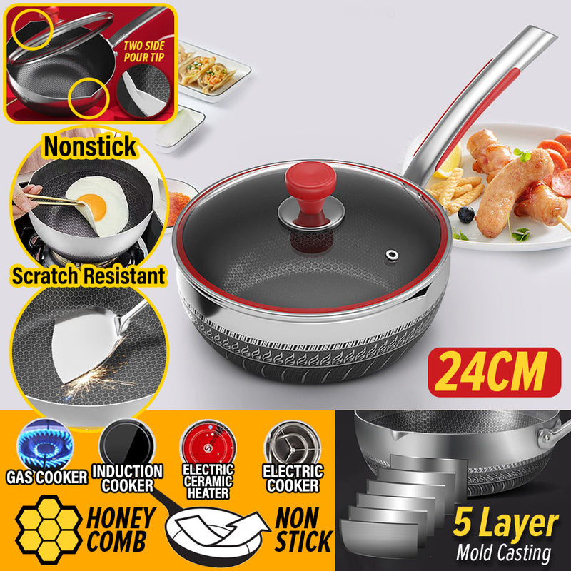 idrop [ 24CM ] Double Sided Honeycomb Stainless Steel Single Handle Wok SUS316 Petty Pot / Periuk Masak Keluli Tahan Karat / 双面蜂窝不锈钢单柄炒锅 SUS316
