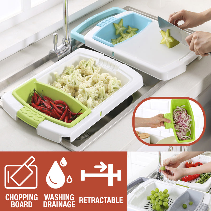 idrop 2 IN 1 Multifunction Kitchen Sink Retractable Cutting Chopping Board Water Draining Basket