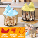 idrop Ceramic Chicken Egg Storage Wire Basket / Ayam Seramik Bekas Penyimpanan Telur / 陶瓷红鸡冠配金色直筒网篮