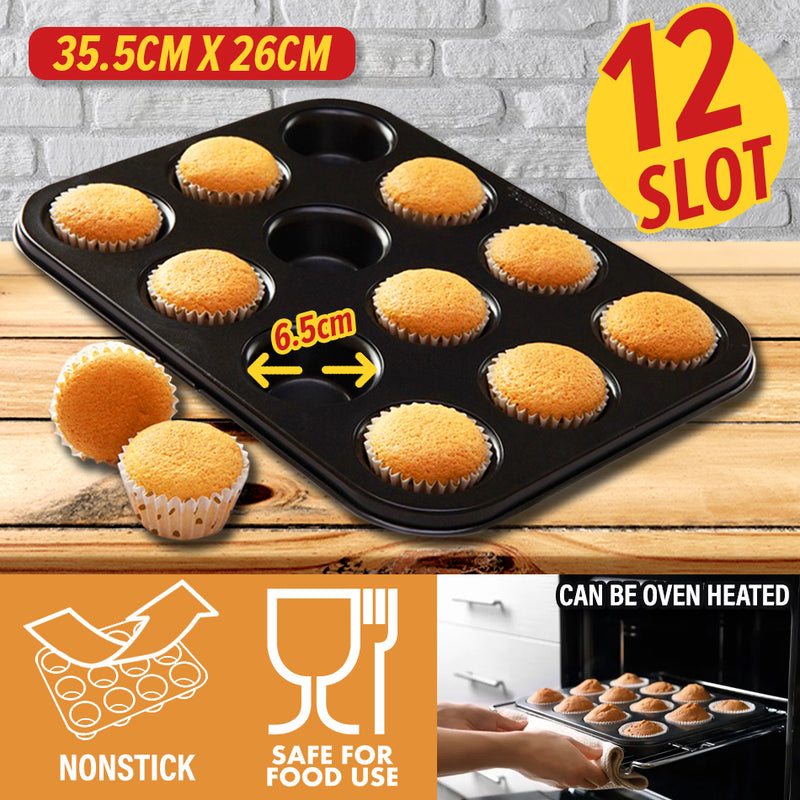 idrop [ 12 Slot ] Nonstick Coating Muffin cake Baking Cooking Pan Tray [ 35.5CM X 26CM ]