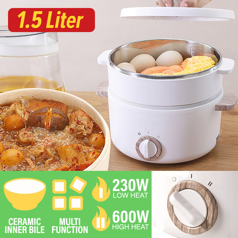 idrop [ 2 LAYER ] [ 1.5L ] 600W Multifunction Small Kitchen Cooking Electric Cooker & Steamer