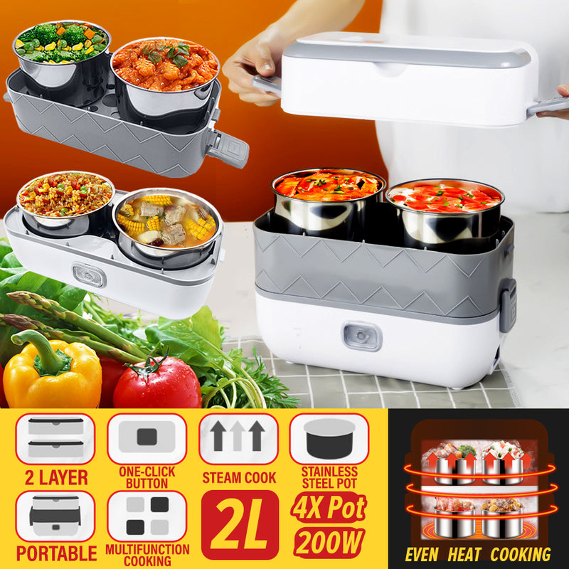 idrop  [ 2 LAYER ] [ 4 Pcs Pot ] [ 2L ] Multifunctional Electric Cooking Steamer Portable Lunch Box