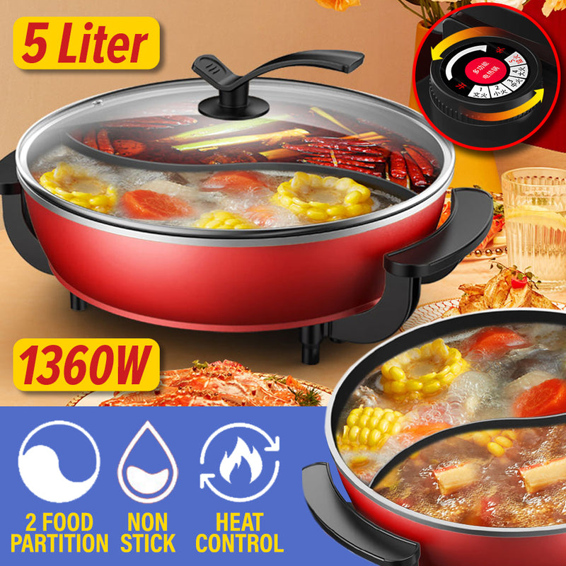 idrop [ 5L ] 2 IN 1 Multifunction Electric Kitchen Nonstick Cooking Hotpot Steambot Cooker 1360W