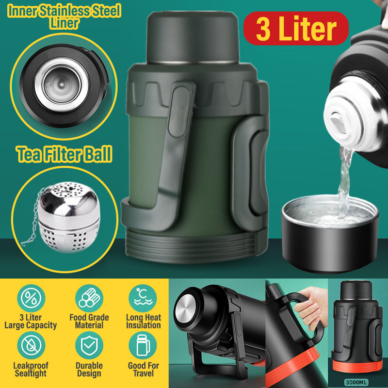 idrop [ 3 Liter ] Portable Food Grade SUS304 Stainless Steel Thermal Kettle / Botol Cerek Bekas Terma Keluli Tahan Karat Gred Makanan / 3升便携食品级304不锈钢保温水壶