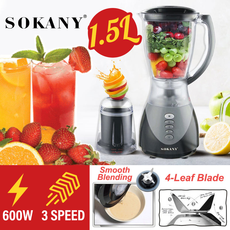 idrop [ 1.5L ] SOKANY 2 IN 1 Multipurpose Blender Juicer Mixer Mixing & Grinding with 3 Speed Adjustment 600W