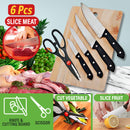 idrop [ 6pcs ] Kitchen Knife Set with Wooden Cutting Chopping Board / Set Pisau Dapur Memasak dan Papan Potong / 小号木菜板套装双面吸 (19*28CM)(菜板+3PCS 厨师刀+剪刀+果刀 )
