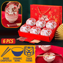 idrop [ 6PCS ] CNY Chinese Lunar New Year Ceramic Bowl Set With Chopsticks / Set Mangkuk Seramik dan Chopstick /  陶瓷套装(虎) 虎虎生威6碗6筷陶瓷套装