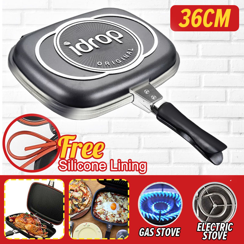 idrop 36CM DOUBLE SIDED FRYING PAN - Kitchen Cooking Pressure Grill Cookware / Kuali Memasak Dua Belah / 双面煎锅