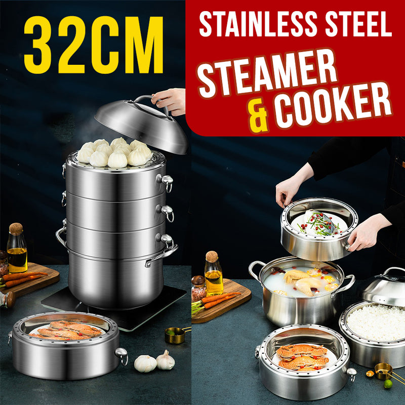 idrop [ 32CM ] SUS304 Stainless Steel Energy Saving Multilayer Cooking & Steaming Pot / Periuk Memasak & Stim Bertingkat / SUS304不锈钢节能多层蒸煮锅