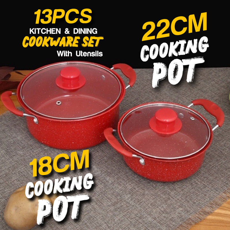 idrop [ 13PCS ] Kitchen Pots Pan & Utensils Cookware Set Cast Iron with Nonstick Coating Set / Periuk Dapur Memasak 13 / 件装厨房锅具锅具炊具套装铸铁带不粘涂层
