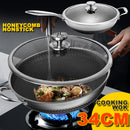 idrop [ 34CM ] Honeycomb Nonstick SUS316 Stainless Steel Cooking Wok with Glass Lid Cover / Kuali Memasak Keluli Tahan Karat / (内外蜂窝)(玻璃盖)34CM不粘炒锅(全印 316)