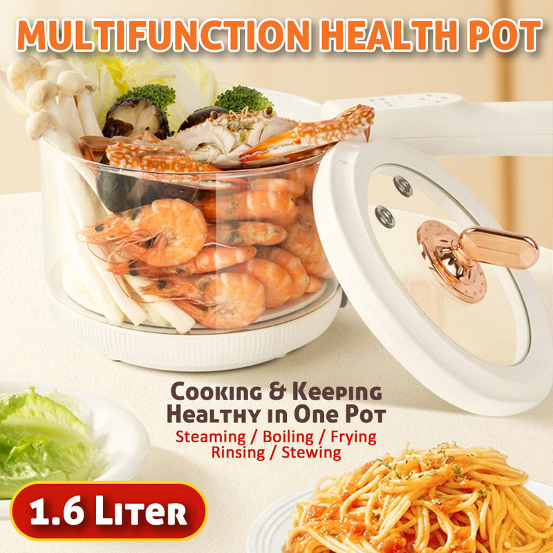 idrop [ 1.6L ] 700W Multifunction Electric Glass Cooking Pot with Steamer Cooker / Periuk Memasak & Stim Elektrik Pelbagai Guna / 1.6L玻璃盘蒸煮锅带蒸笼(玻璃电 煮锅)700W