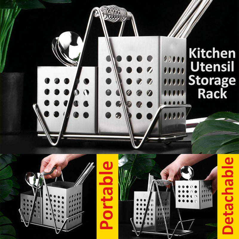 idrop Kitchen Chopstick & Utensil Tableware Storage Drain Rack SUS304 Stainless Steel / Rak Keluli Tahan Karat Untuk Sudu garpu dan Penyepit Makanan / 304 精美加厚多用厨房筷笼方形套装