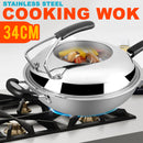 idrop [ 34CM ] SUS304 Stainless Steel Cooking Wok With Lid Cover / Kuali Memasak Bersama Penutup / 底印304不锈钢炒锅(组合可立盖)(SAMPINLAIS)鸿运驰新