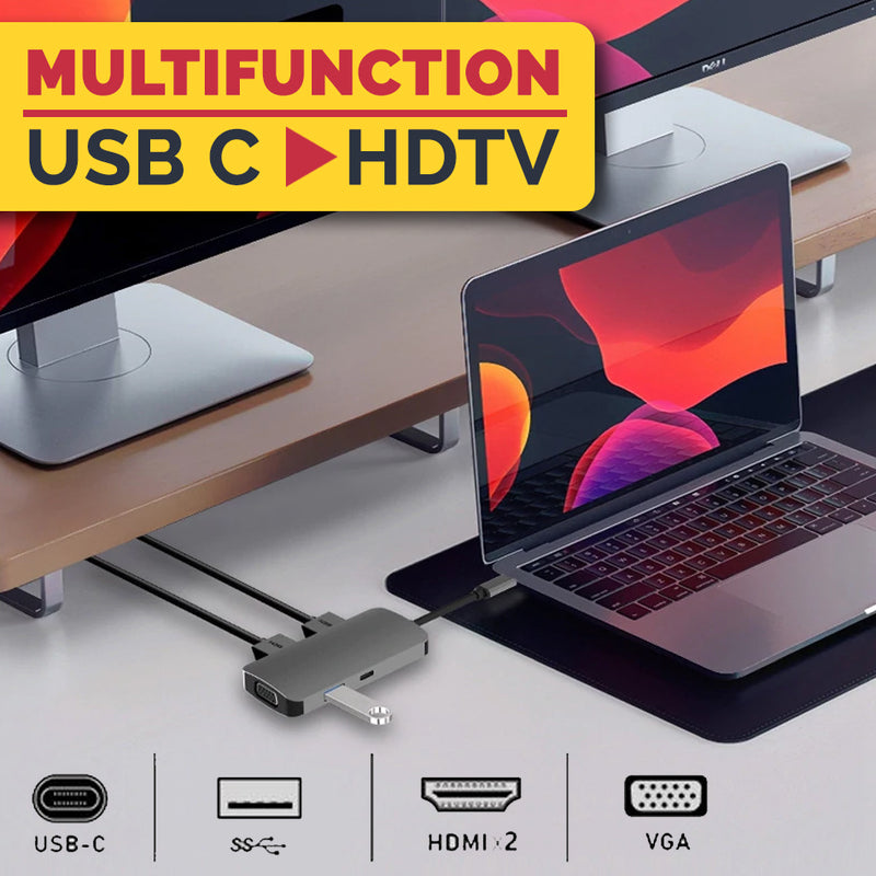 idrop 5 PORT - USB-C to HDTV Multifunction Adapter [ USB / VGA / HDTV ]
