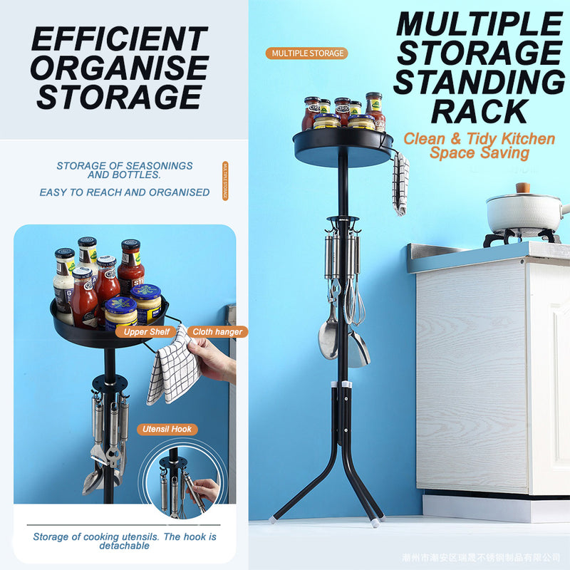 idrop Multifunctional Kitchen Storage Stand Rack with Detachable Hooks / Rak Penyimpanan Dapur Pelbagai fungsi dengan Cangkuk Boleh Cabut / 可拆卸挂钩多功能收纳架(黑色)