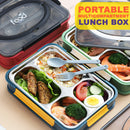 idrop Portable Leakproof Food Eating Lunchbox with Heat Insulation Inner Stainless Steel 4 Compartment Food Plate [ FREE SPOON & FORK ]