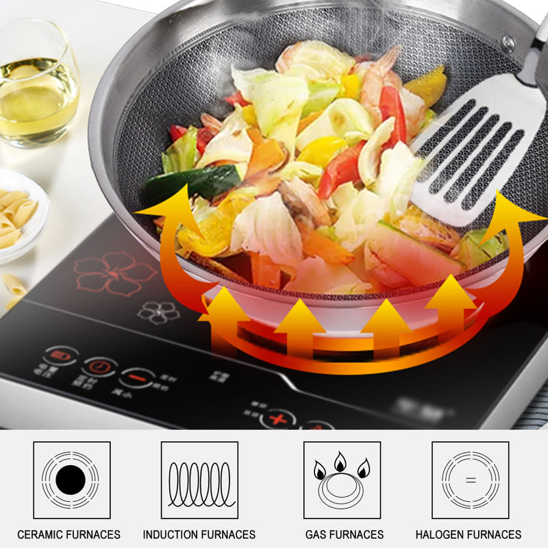 idrop 34cm Stainless Steel Non-Stick Cooking Wok with Full Lid Cover