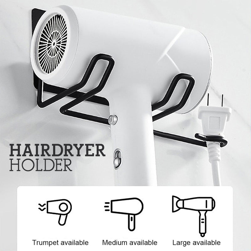 idrop Wall Mounted Hair Dryer Rack / Rak Pengering Rambut Penyangkut Dinding / (黑色强力胶)免打孔吹风机架