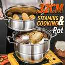 idrop [ 32CM ] 3 LAYER Multifunction SUS304 Stainless Steel Kitchen Cooking Steam Pot / Kuali Periuk Stim dan Memasak / 32CM不锈钢法拉赫三层多用
