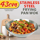 idrop [ 43CM ] Stainless Steel Binaural Frying Pan Wok / Kuali Masak Keluli Tahan Karat / 43CM不锈钢砂光双耳炒锅