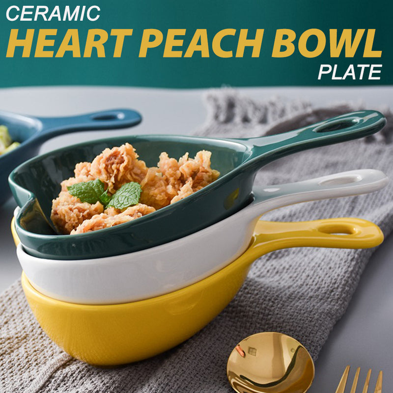 idrop Peach Heart Ceramic Bowl with Handle / Mangkuk Seramik / 陶瓷碗 8.5^带柄桃心陶瓷碗(青/粉红/黄/蓝)