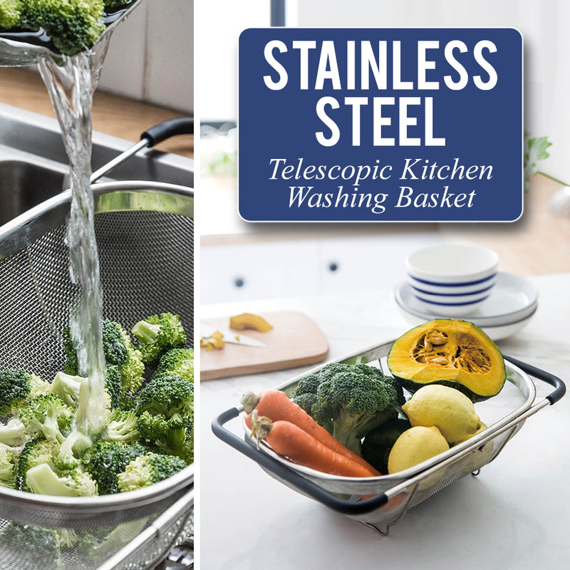 idrop Telescopic Stainless Steel Kitchen Colander Strainer Draining & Washing Basket
