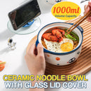 idrop [ 1000ml ] 15CM Ceramic Noodle Bowl with Glass Lid Cover / Mangkuk Mee Seramik 15CM dengan Penutup Kaca / 1000ML太空手机支架陶瓷 面碗(15CM)