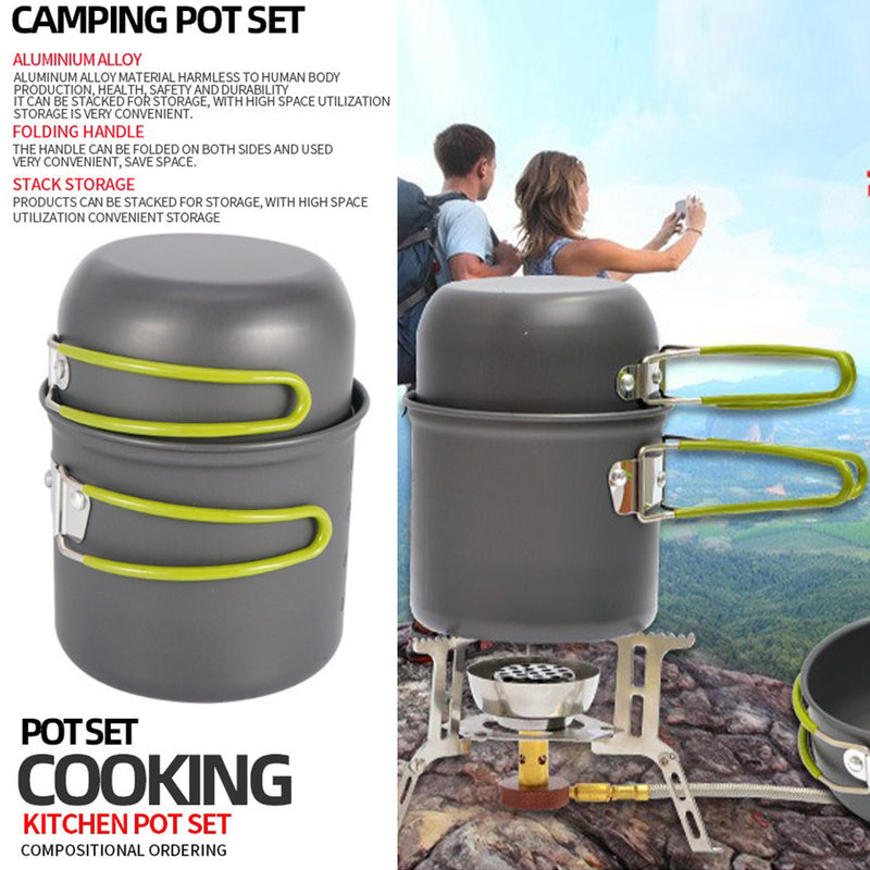 idrop Outdoor Camping Aluminium Alloy Cooking Pot & Cup Set with Eating Utensils / Set Periuk Memasak Berkhelah & Perkakas Makan / 户外单人1人炉头套锅不粘锅 便携式超轻野营野餐锅具炊具