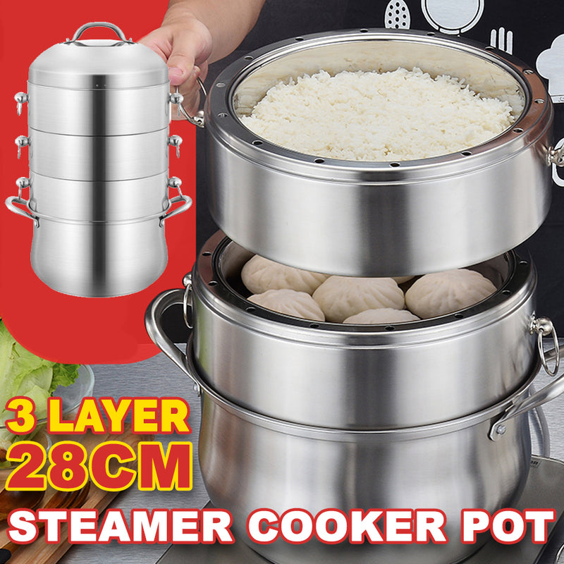 idrop 28CM 3 Layer Multilayer Stainless Steel Kitchen Steamer Cooker