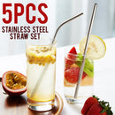 idrop 5pcs Stainless Steel Straw Set [ 2 Straight Straw + 2 Bent Straw + 1 Straw Cleaner ]