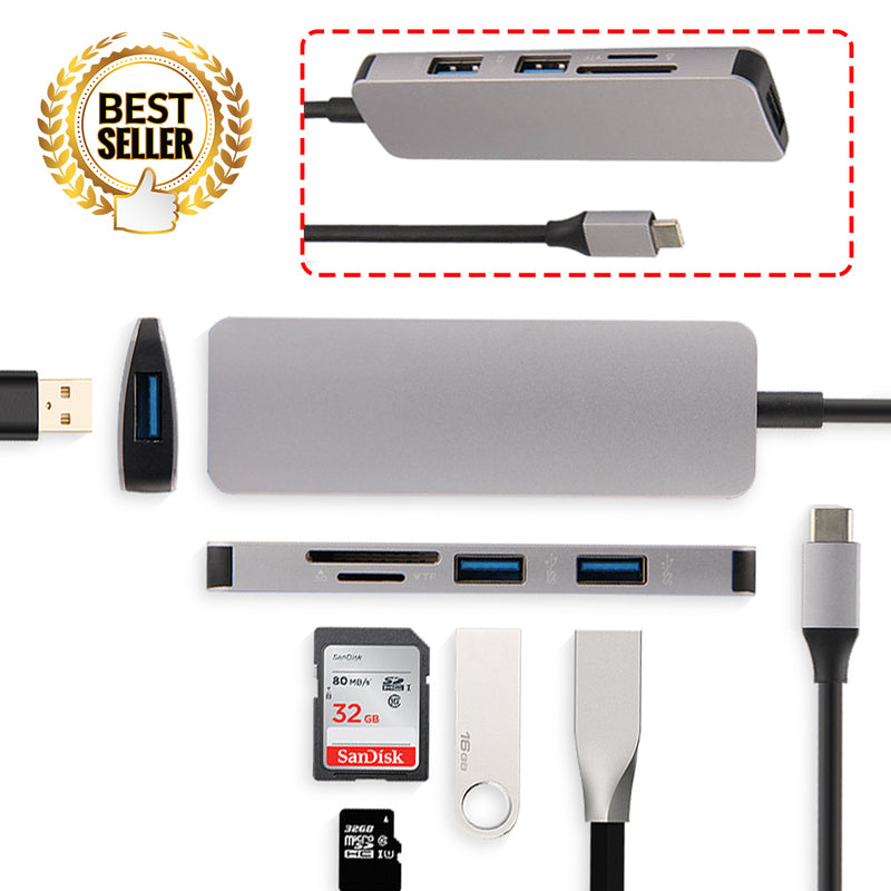 idrop USB C to USB 3.0x3 + SD / TF  Card Reader Multifunction Adapter