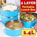 idrop 1400ML 2 Layer Stainless Steel Interior Bowl Lunchbox Portable Insulated Food Container