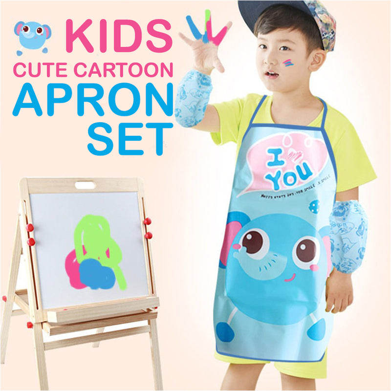 idrop Cute Cartoon Children's Apron Set / Set Apron Kanak-kanak / 可爱卡通儿童围裙套装