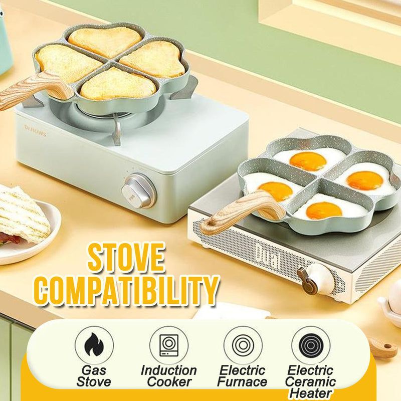 idrop Nonstick 4 Leaf Clover Shape Frying Pan Skillet [ 4 Slot ] / Pemanggang Tidak Lekat Bentuk Daun Clover / 麦饭石爱心四孔煎蛋锅平底不粘蛋饺锅早餐鸡蛋汉堡煎锅厨用品小锅