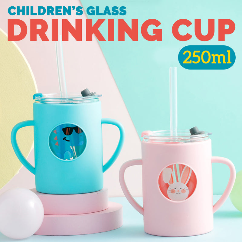 idrop [ 250ml ] Children's Milk Drinking Glass Cup with Silicone Cover