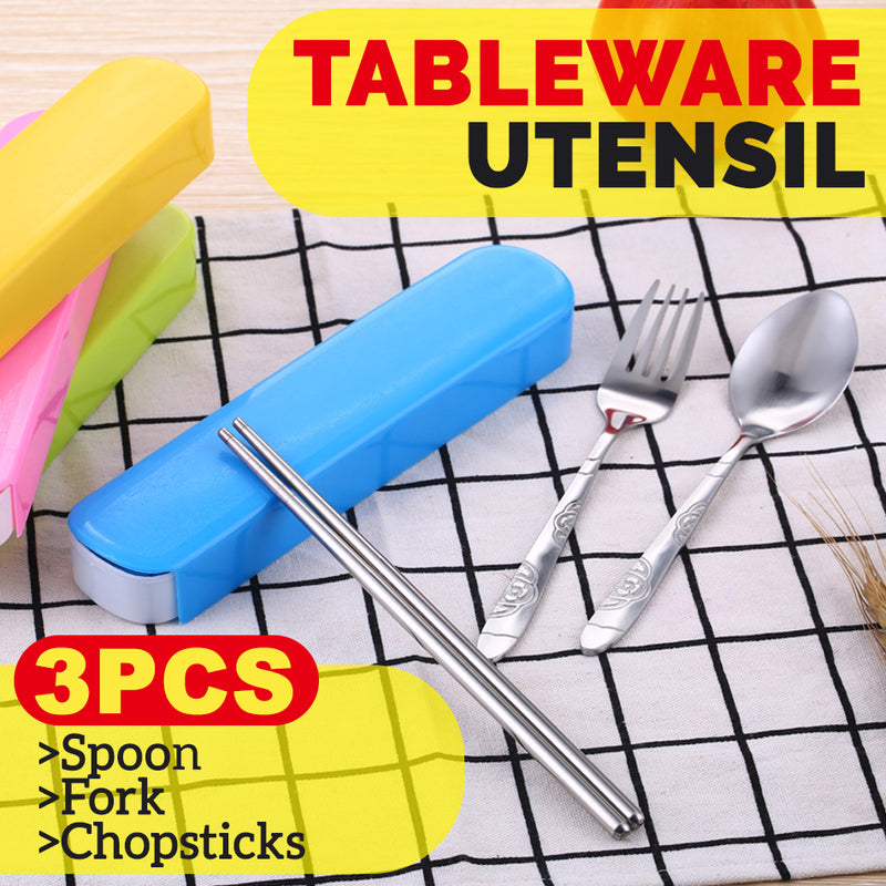 idrop [ 3PCS ] Spoon Fork & Chopsticks Kitchen Eating Utensil Tableware Set + Storage Box