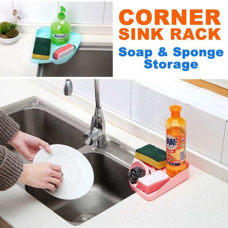 idrop Kitchen Sponge & Soap Sink Corner Shelf Rack / Rak Span dan Sabun Sinki / 塑料三角形水槽置物沥水架